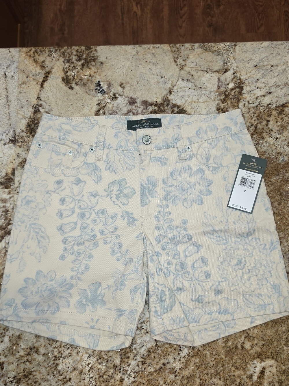 Lauren Ralph Lauren Cream Shorts with Light Blue Floral Print